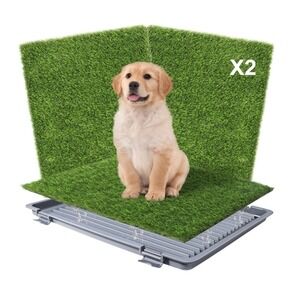 2-Pack Reusable Dog Artificial Turf Grass Pad with Grey Tray 22''X18''